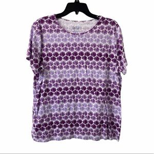2/$15 Croft & Barrow purple and white seashell scoop neck T-shirt XL